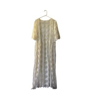 Women’s Kimono Duster Layering Top Lace Embroidered Boho White One Size